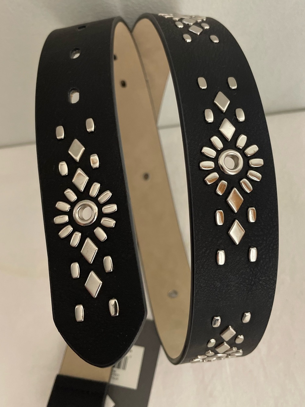 Haute Hippie Black Faux Leather Studded Belt with Silver Buckle Sz. L - Picture 1 of 12